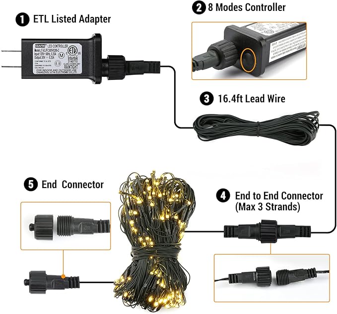 Lyhope 12ft x 5ft 360 LED Christmas Net Lights, 8 Modes Low Voltage Green Wire Mesh Christmas Decorations Lights for Xmas Trees, Bushes, Wedding, Garden, Outdoor, Indoor Decor (Warm White)