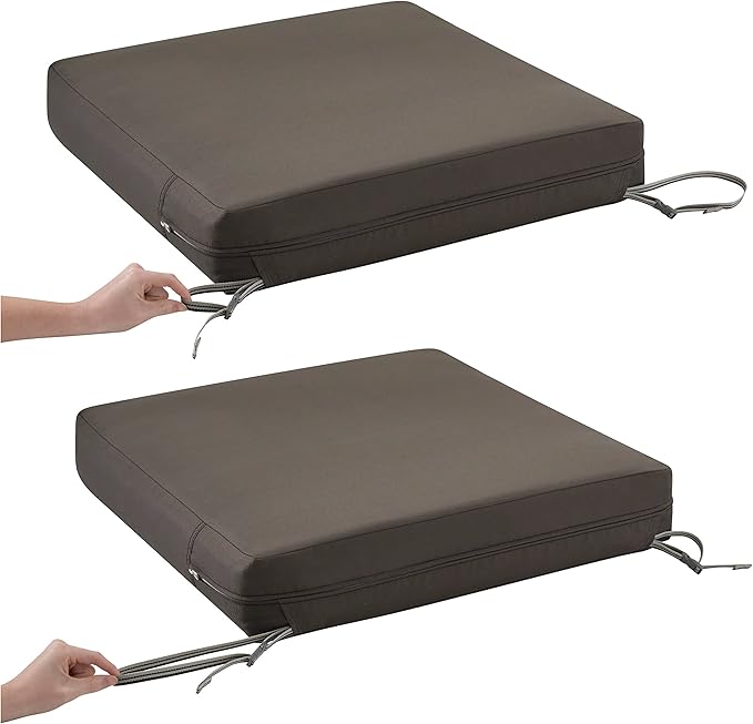 Classic Accessories Ravenna Water-Resistant 23 x 23 x 5 Inch Square Patio Seat Cushion Slip Cover & Foam, Dark Taupe, Lounge Chair Cushion