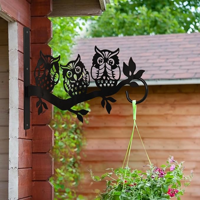 Plant Hangers Outdoor, Metal Hanging Plant Bracket, Plant Hooks for Hanging Baskets, Bird Feeders, Wind Chimes Indoor, Lantern, Flower Pot, Wall Mount Plant Holder with Screws (Owl)