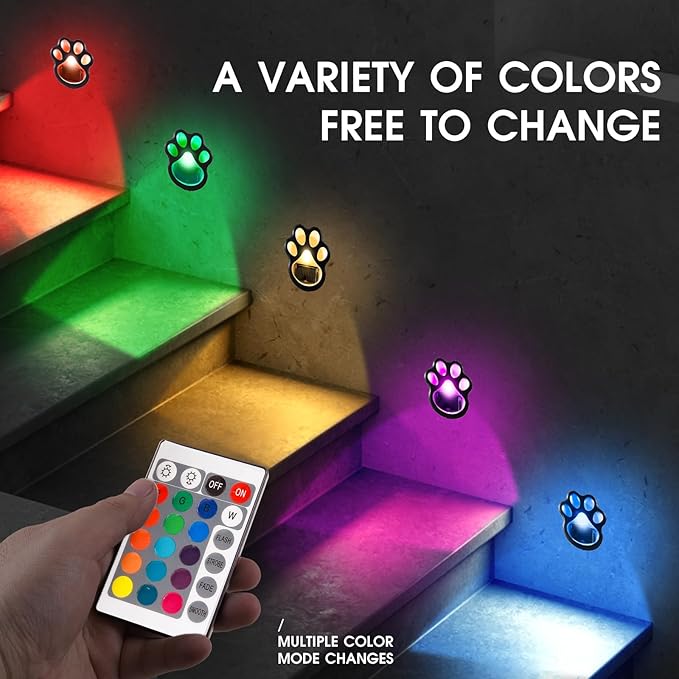 Set of 4 Wireless Solar Dog Paw Print Lights, 5.1" LED Garden Lanterns, Waterproof Outdoor Animal Pet Decor for Garden, Pathway, Yard & Patio, Multicolor Changing Lights