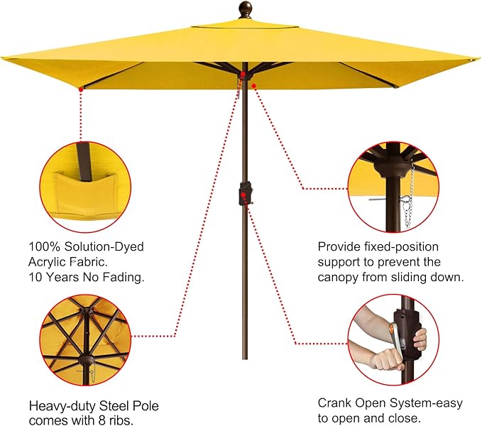 EliteShade USA 10-Year-Non-Fading 6.5x10Ft Rectangular Market Umbrella Patio Umbrella Outdoor Table Umbrella with Ventilation, Sunflower Yellow