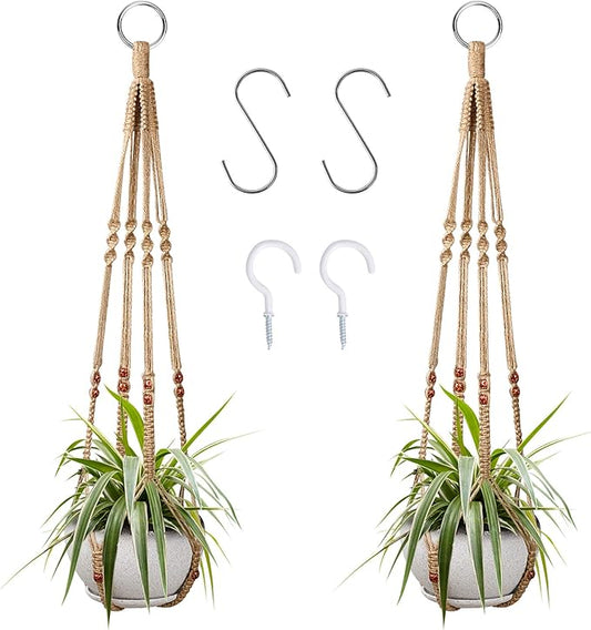 Augshy 2 Pcs Plant Hangers Hanging Plant Holder for Indoor Outdoor Decor Macrame Hanging Planter Basket with 4 Hooks(35 Inch)