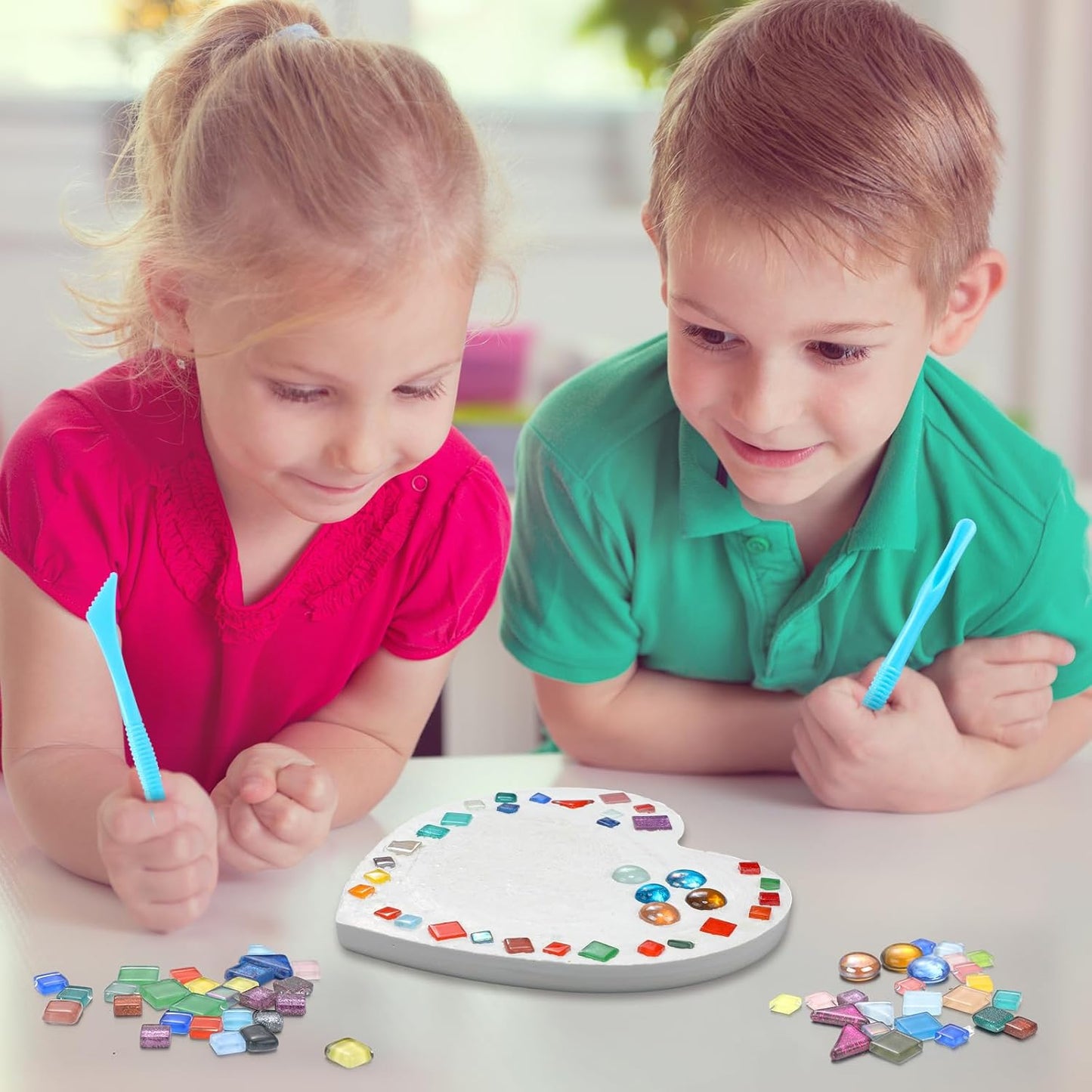 24 Pcs Stepping Stone Kit Includes Concrete Mold, Mosaic Tiles and Carving Tools, DIY Craft Handmade Stepping Stone Kit for Kids, Family, Garden Outdoor Decor, No Concrete Mix(Heart,10 Inch)