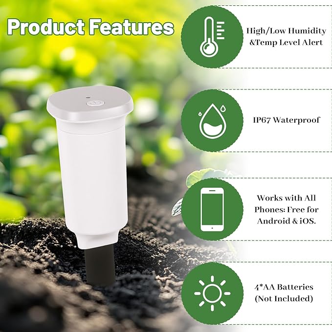 Digital Soil Moisture Meter WiFi for Plants 2-in 1 Soil Moisture/Temperature Meter with App Remote Monitor for Outdoor/Indoor Plants Wireless Smart Soil Moisture Sensor Plant Water Meter Accessories