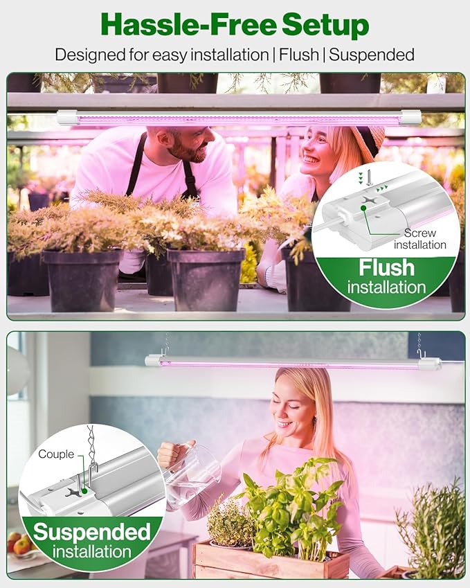 Sunco 3ft Grow Light LED, 30W, Full Spectrum, for Seed Starting, Seedling, Indoor Plants, Plug in Suspended Fixture, Link Up to 5, Inline Switch, UL/ETL 2 Pack