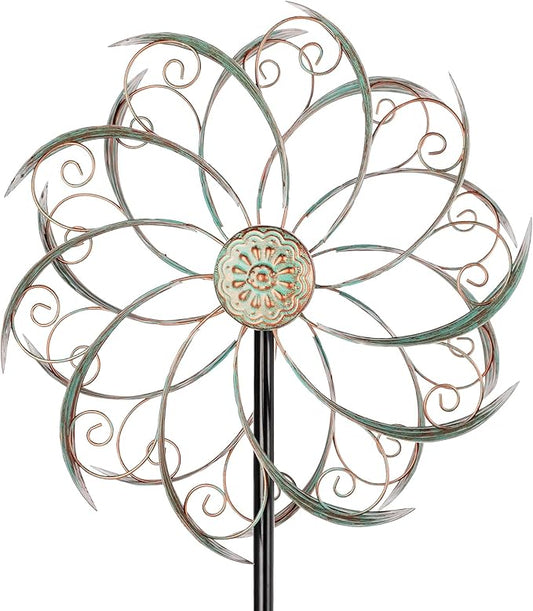 Wind Spinners Outdoor Wind Spinner Metal 13” Dia Wind Spinners for Yard and Garden Decor Pinwheels Wind Sculptures & Spinners(57” H)