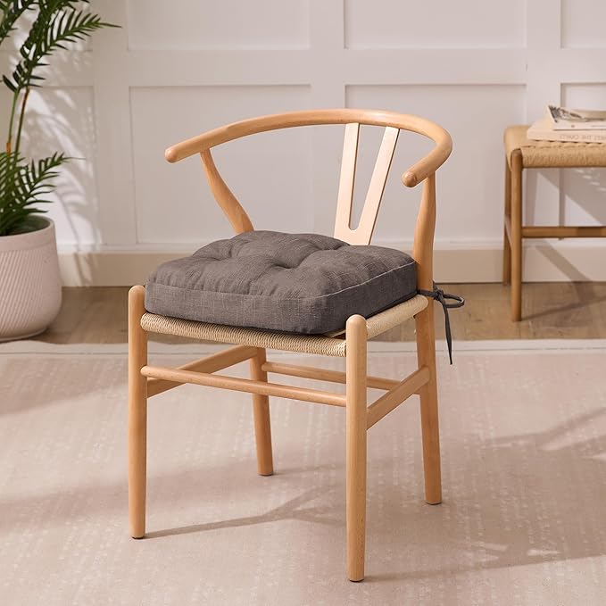 Chair Cushions for Dining Chairs, Dining Chair Cushions, Tufted Indoor Chair Pads with Ties & Non Slip Backing, Seat Cushions for Kitchen Chairs 16.5” x 16.5” x 3.5”, Set of 4, Light Brown