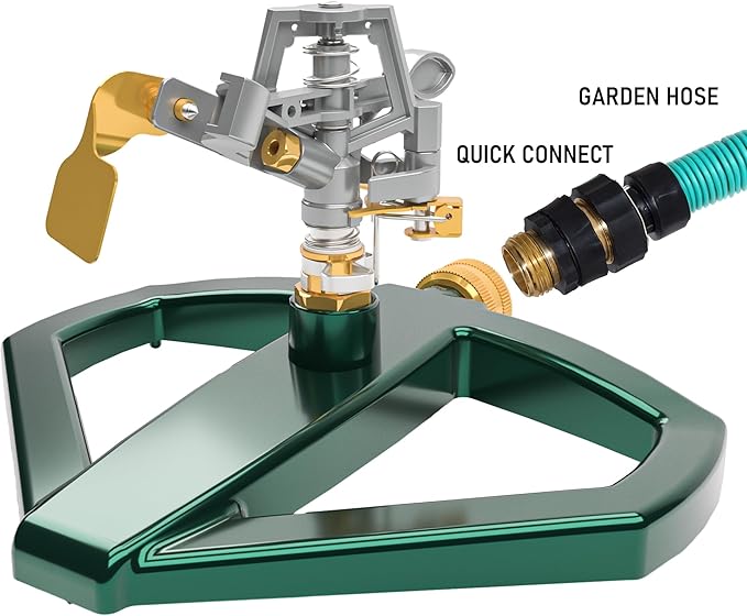 Hourleey Impact Sprinklers for Yard, Heavy Duty 360 Degree Rotating Pulsating Lawn Sprinkler with Metal Base for Garden Large Area, Water Coverage up to 5,800 Sq. Ft