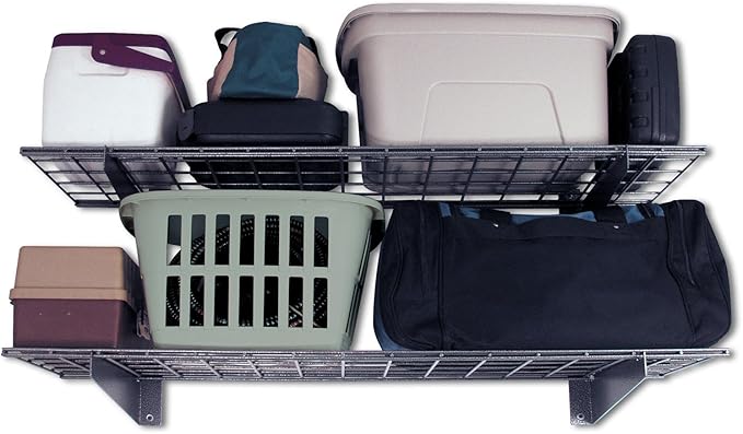 00651 2-Pack Heavy Duty Steel Wall Garage Shelving, 45-Inch X 15-Inch, Low-Profile Brackets, Max Shelf Load 200 Pounds, Hammertone