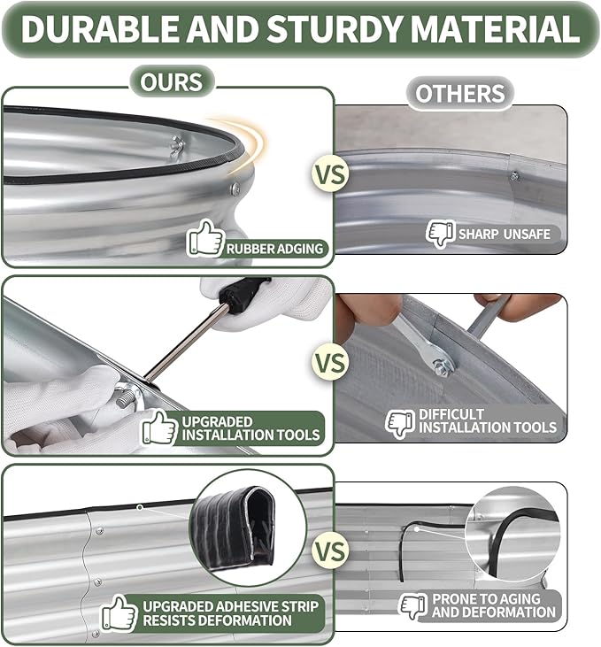 1MORE Galvanized Raised Garden Bed- Planter Garden Boxes Outdoor, Raised Beds for Gardening, 4x2x1ft Metal Garden Bed Kit for Vegetables Flower, Planter Raised Beds with Tools.Silver-2pack