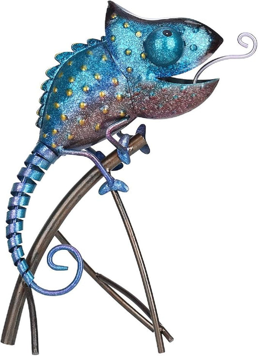 Tooarts Metal Chameleon Sculpture Wild Animal Figurine Indoor Outdoor Decoration Yard Statue for Home and Fairy Garden Decor