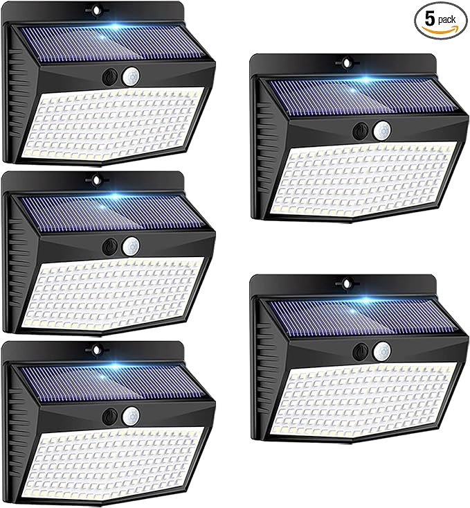Solar Outdoor Lights - 138 LED/5 Packs Solar Motion Sensor Security Lights with 3 Lighting Modes for Garden, Fence, Yard, Deck, Garage