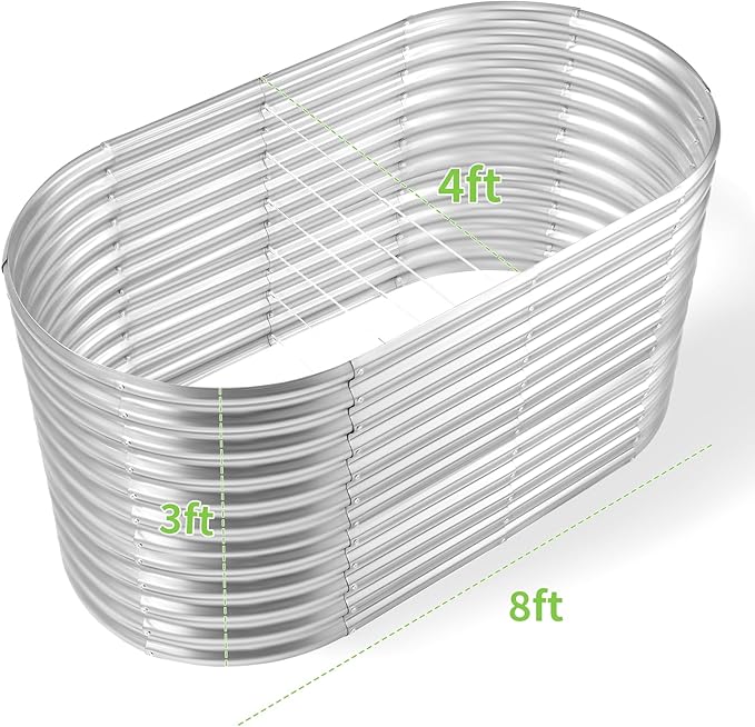 Land Guard 8x4x3ft Oval Galvanized Raised Garden Beds, Large-Capacity Metal Planter Box Outdoor, Durable Deep Raised Garden Bed 3ft Tall, Raised Beds for Gardening Vegetables, Classic Silver