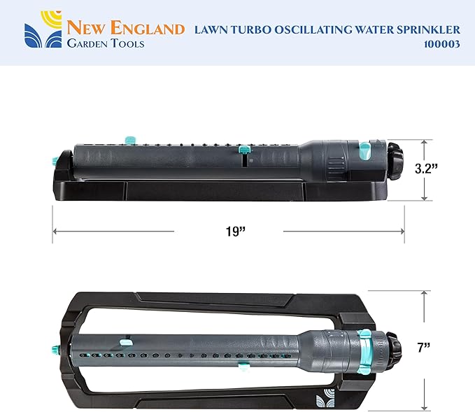 Lawn Turbo Oscillating Water Sprinkler 100003 Adjustable Pattern to Cover 4,000 sq.ft. by New England Garden Tools