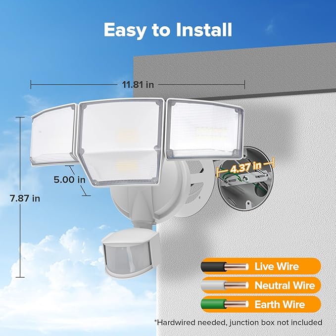 LUTEC 80W 9000LM LED Security Light Motion Sensor Outdoor Lights, 4 Head LED Flood Lights Outdoor 5000K Daylight, IP65 Waterproof, Motion Detected Lights for Outside, House, Garage, Yard (White)