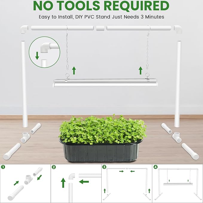 wolezek Grow Lights for Seed Starting with Stand, 2ft T5 144 LEDs Full Spectrum Seedling Grow Light for Indoor Plants, 32W High Output Seed Starter Light Kit, Height Adjustable, ON-Off Switch