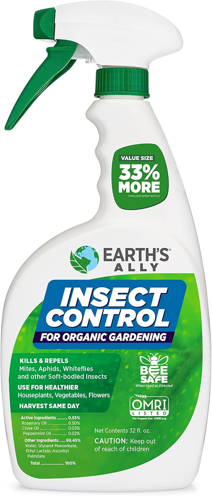 Earth's Ally Insect Control for Plants Ready-to-Use 24 oz | Safe Outdoor & Indoor Plant Insecticide, Spider Mite, Aphid & Mealybug Killer - Effective Spray for Organic Garden & Household Plants