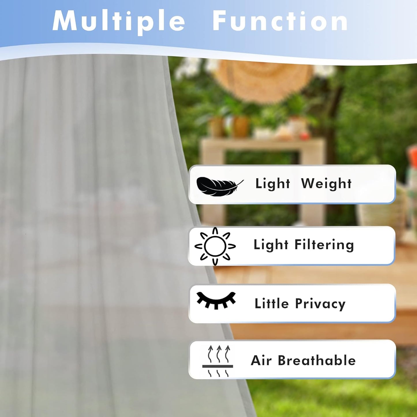 HolidayIdeas Outdoor Sheer Curtains for Patio Waterproof, 4 Panels - 54 x 95 Inch - Cloud Grey Light Filtering Voile Outside Curtains Grommet Drapes for Front Porch, Gazebo, Pergola, Backyard