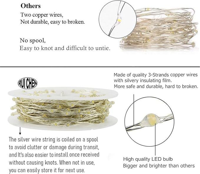 RUICHEN Blue Dimmable Fairy Lights Plug in, Super Long 165 Ft 500 LED Twinkle String Lights with Remote, Waterproof Silver Wire Firefly Lights for Christmas Wedding Party Bedroom Patio Garden