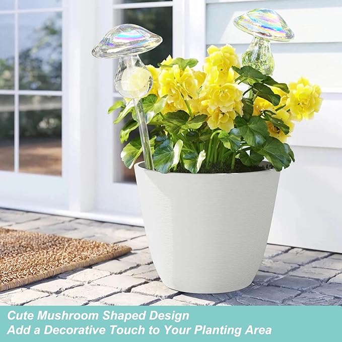 Kingbuy Plant Watering Globes Iridescent Mushroom Self Watering Planter Automatic Irrigation Device for Plant Indoor Outdoor, 2 Pack