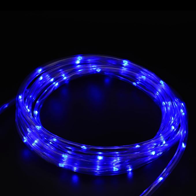 LED Rope Lights for Outside, 20Ft 360°Blue Solar Rope Lights Outdoor Waterproof, 86 LEDs 110V 8 Modes Remote Control Timer Christmas Rope Lights for Party Holiday Garden Decoration (Blue)
