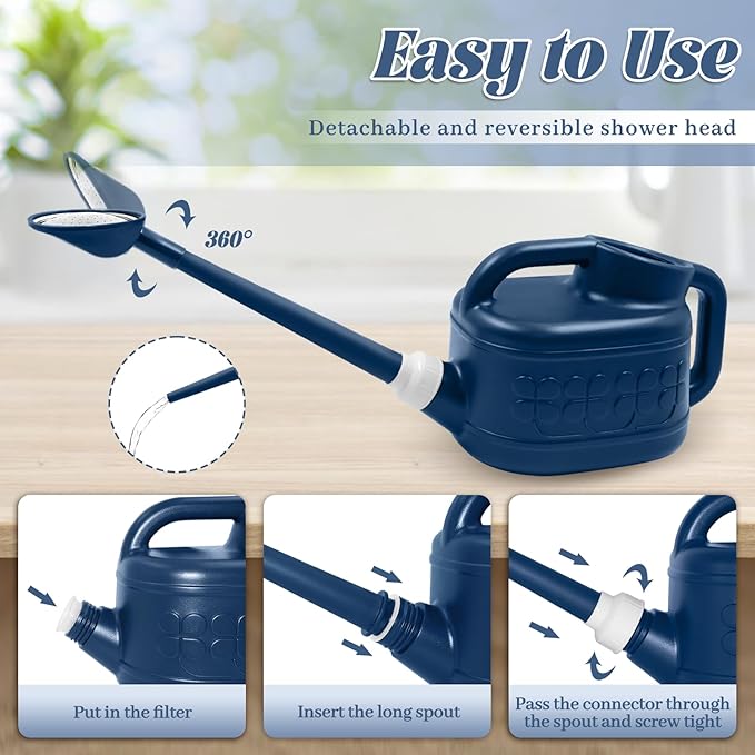 Watering Can for Indoor & Outdoor Plants, Plant Watering Can with Stainless Steel Shower Head, 1 Gallon Plastic Water Can for Garden, Flowers, Vegetable, Greenhouse (AlpineGreen)