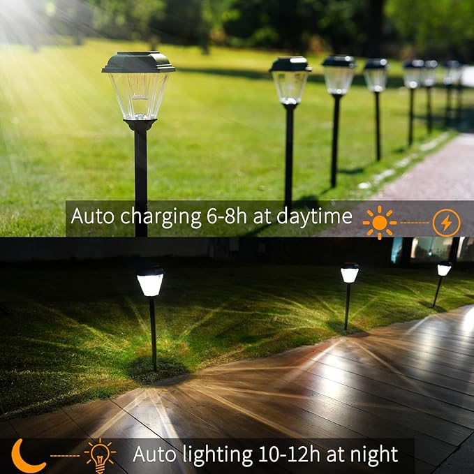 Solar Pathway Lights Outdoor 4 Pack, Upgraded 1000mAh Battery Up to 12Hrs, Solar Lights Outdoor Waterproof IP65, Warm White Landscape Light for Garden
