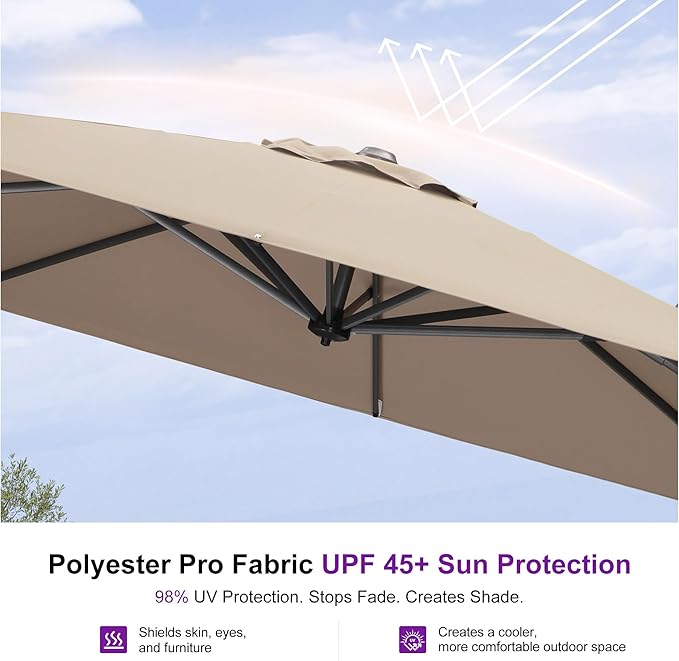 PURPLE LEAF 8 Feet Outdoor Square Cantilever Umbrella Patio Umbrella with Base Aluminum Offset Umbrella with 360-degree Rotation for Garden Deck Pool Patio Taupe