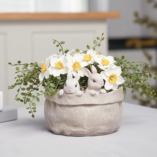 Newman House Studio Spring Bunny Flower Pot Easter-Decor - Decorative Garden Pots Cactus-Succulents Bunny Flower Pots Indoor Outdoor Plant Pots for Home Farmhouse Décor 7.5 * 7.4 * 6.1 Inch