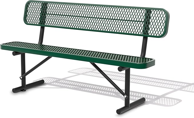 Heavy Duty Park Bench with Back Portable Frame, Outdoor Steel Bench with Backrest, Outdoor Park Bench Expanded Metal Mesh Bench for Lawn, Park, Deck, Garden, Patio, Porch, Black (Green, 6FT)