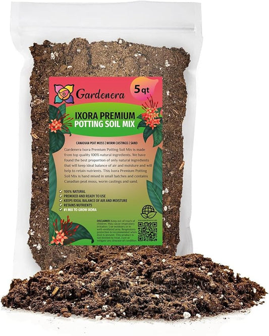 Premium Ixora Plant Soil Mix by Gardenera - Stimulate Growth and Elevate Colorful Blooms with Nourishing Formula - 5 Quart
