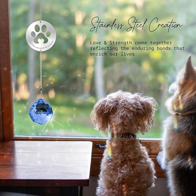 Dog Memorial Gifts, Unique Loss of Pet Sympathy Idea, Navy Blue Crystal Ball Rainbow Suncatcher with Paw Print for Cat or Dog Remembrance and Bereavement