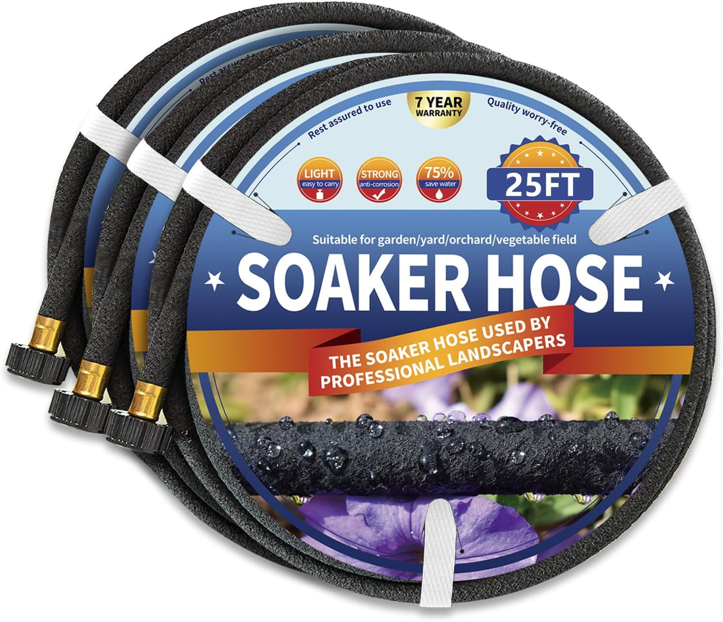 3 Pack Soaker Hose 25 FT, 1/2’’ Diameter Heavy Duty Soaker Hoses 75 FT for Garden Beds To Save 70% Water, Short Drip Soaker Hose for Vegetable Beds (3 Pack 25 FT)