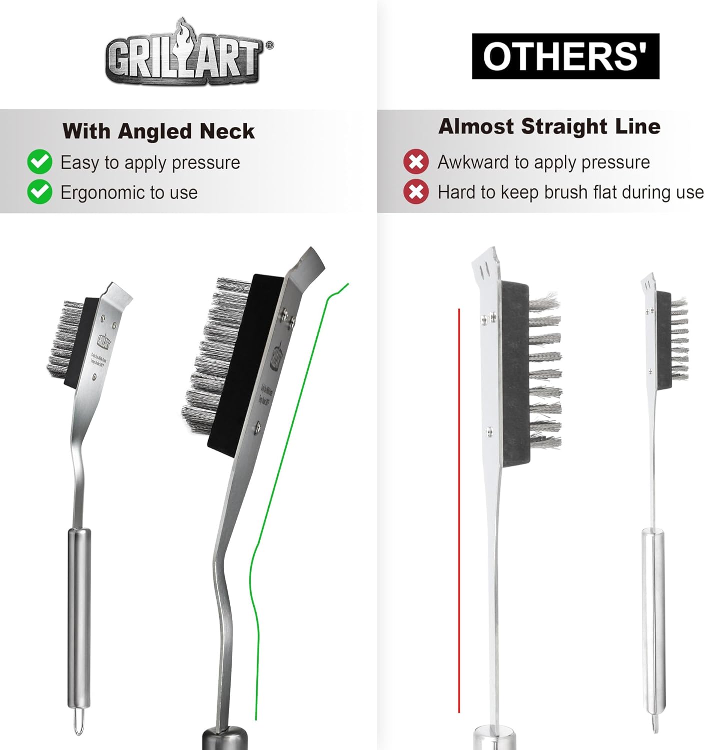 GRILLART Grill Brush and Scraper, Wire BBQ Grill Brush for Outdoor Grill, 16.5” Grill Cleaning Brush BBQ Grill Accessories, Safe Grill Cleaner Brush-Ideal Gift for Men/Dad BBQ Brush for Grill Cleaning