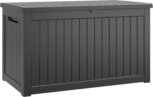 NUNU LAB 230 Gallon Large Resin Deck Box, Waterproof Outdoor Storage Box, Lockable Storage Bin for Patio Furniture, Garden Tools, Pool Accessories, UV-Resistant & All-Weather, Black