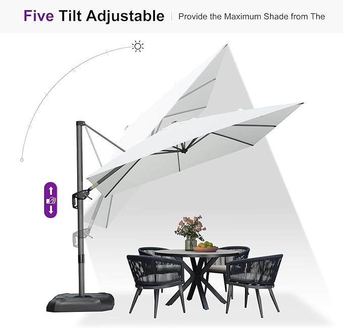 PURPLE LEAF 9 Feet Patio Umbrella with Base Outdoor Cantilever Square Umbrella Aluminum Offset Umbrella with 360-degree Rotation for Garden Deck Pool Patio White