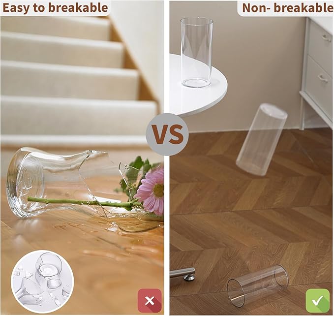 Clear Flower Vase, Non-breakable Vases, 6" W x 10" H, Acrylic Vase, Aesthetic Room Decor Cylindrical Modern Flower Vases for Table Centerpiece, Home Decor, Women Floral Arrangement Gift