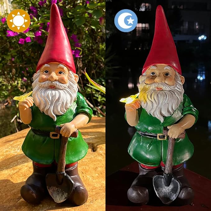 Solar Powered 2 Gnomes Playing with Ball, Decorated Solar Light, Garden Decorations Statues, Garden Light Decor for Lawn Ornaments