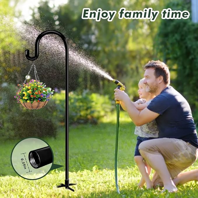 Shepherds Hooks for Outdoor Bird Feeder Poles 76inch, Heavy Duty Hummingbird Feeder Hanger for Hanging Plants Basket, Adjustable Wind Chimes Stand, 2 pcs