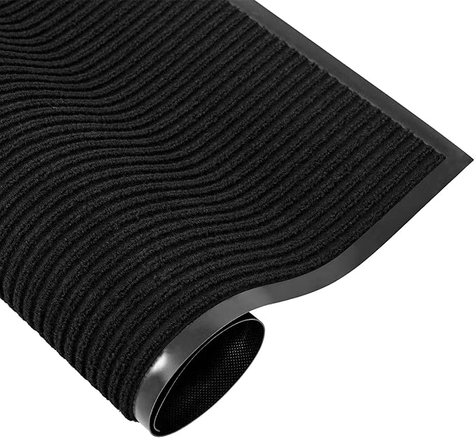 fani Heavy Duty Large Outdoor Indoor Entrance Doormat Waterproof Low Profile Entrance Rug Front Door Mat Patio Anti-Skid Rubber Back, 31x47 inch (Jet Black)