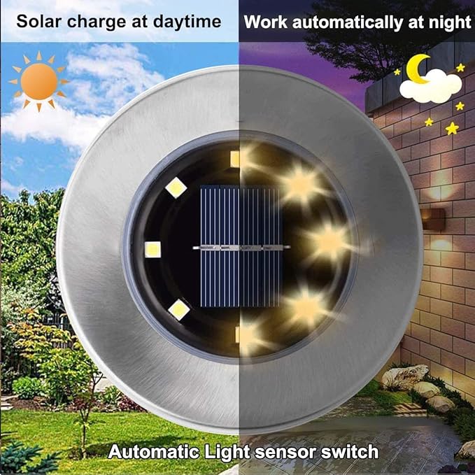 Solar Ground Lights, Waterproof Solar Garden Lights, Upgraded Outdoor Garden Waterproof Bright in-Ground Lights, Landscape Lights for Pathway,Yard,Deck,Lawn,Patio,Walkway (4 Pack Warm Light)
