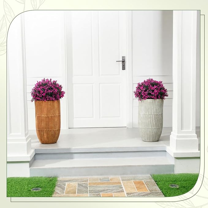 Yunlly 2 Pack 18" Artificial Boxwood Ball Bush Topiary Trees Fake Outdoor Plants, Realistic UV Resistance Faux Shrubs with Spike Greenery Topiary for Front Porch Garden Yard Patio Indoor (Fuchsia)