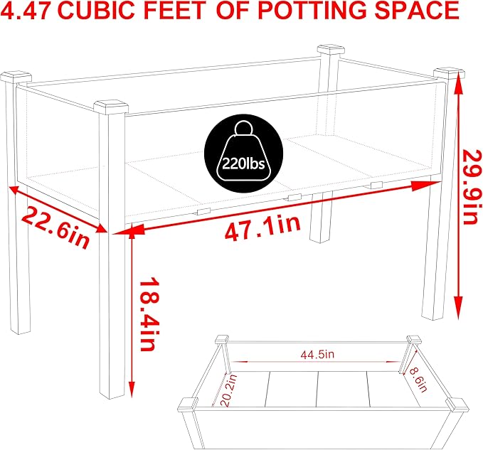 MUPATER 4' x 2' Raised Garden Bed, Raised Garden Bed with Four Legs & Elevated Planter Box and Drainage Holes for Herbs and Vegetables, Outdoor and Indoor, Rustic