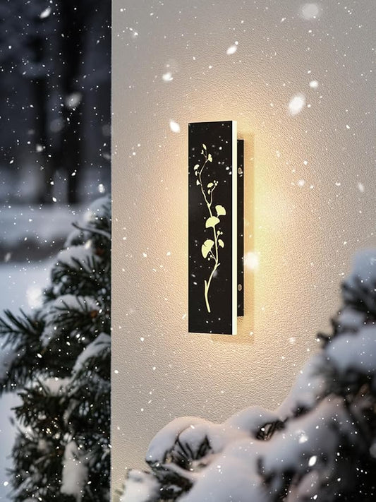 Modern Outdoor Wall Lights 11.8inch LED Long Wall Sconce 3000K Ginkgo Hollow Design Wall Mount Porch Lights 12W Exterior Lighting Fixtures for Patio Balcony Terrace Garden