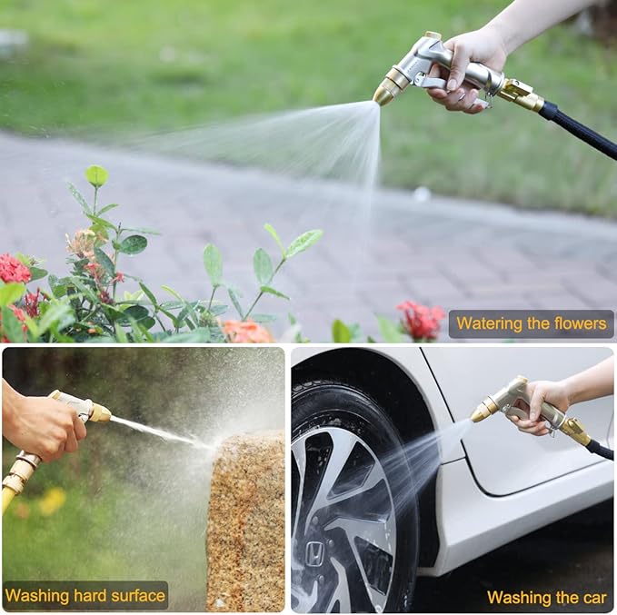 FANHAO Garden Hose Nozzle with Brass Tip, 100% Heavy Duty Metal Spray Nozzle High Pressure Water Nozzle with Adjustable Spray Patterns for Watering Plants, Washing Cars and Showering Pets