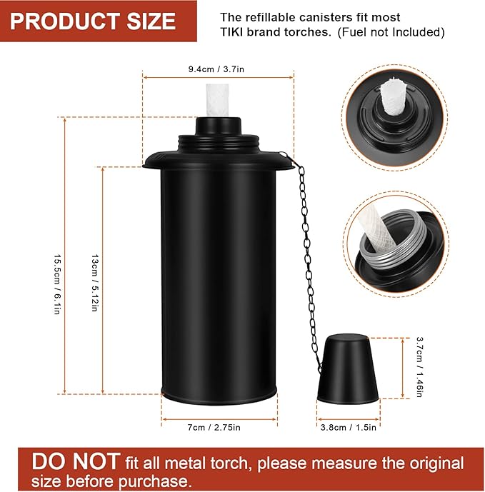 Nonley 8 Pack Torch Canisters, 16 oz. Torch Replacement Canister Bamboo Torches Refill Canister with Wicks and Covers, Metal Decorative Lighting Torches for Lawn Patio Backyard,Garden, Outdoor Decor