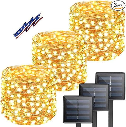 Solar Christmas String Lights Outside, 3 Pack Total 120FT 300 LED Solar Garden Twinkle Lights Outdoor, Waterproof with 8 Modes Solar Fairy Lights for Patio Party Wedding Christmas Decor (Warm White)