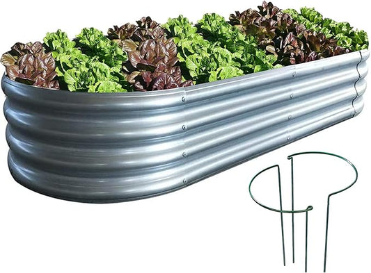 Raised Garden Bed, Outdoor Galvanized Planter Boxes, Galvanized Garden Beds Outdoor with Metal Plant Stakes, Large Raised Garden Stock Tank, Garden Beds for Vegetables Planter 4×2×1ft