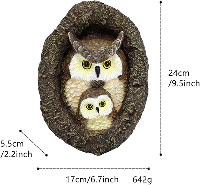 Owl Mom and Owlet Tree Hugger, Outdoor Garden Sculpture Tree Faces, Owl Bird Garden Resin Statue, Tree Peeker Ornament, Durable & Waterproof, Decorations Gardening Presents for Housewarming Birthday