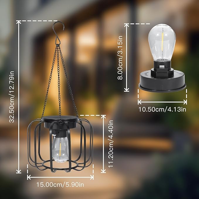 Solar Lanterns Outdoor Waterproof - Hanging Solar Lights for Outside - Tree Lights with Hook for Decoration Outdoor for Patio Garden Yard Pathway Porch- 2 Pack
